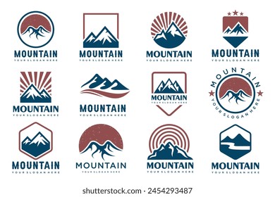 Mountain icon set logo design . Rocks and peaks logo elements . Vector illustration