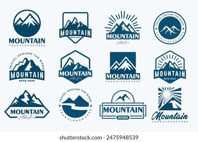 Mountain icon set logo design . Rocks and peaks logo elements . Vector illustration