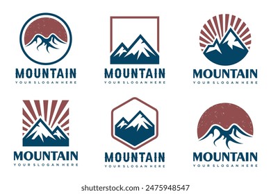 Diseño de logo de conjunto de iconos de montaña . Rock y picos logo Elementos . Ilustración vectorial