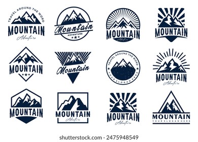 Mountain icon set logo design . Rocks and peaks logo elements . Vector illustration