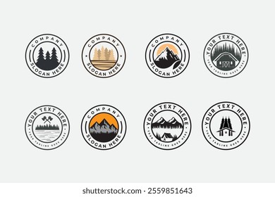 Mountain icon set logo design . Rocks and peaks logo elements . Vector illustration