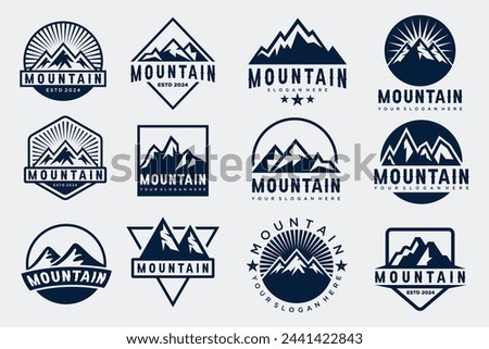 Mountain icon set logo design . Rocks and peaks logo elements . Vector illustration