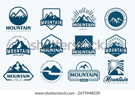 Mountain icon set logo design . Rocks and peaks logo elements . Vector illustration