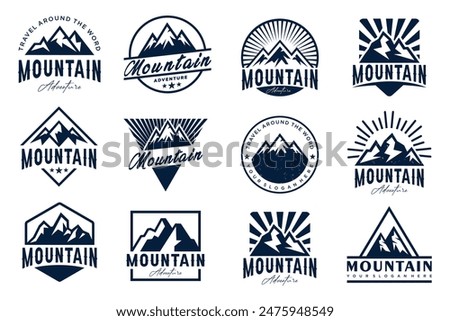 Mountain icon set logo design . Rocks and peaks logo elements . Vector illustration