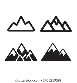 Conjunto de iconos de montaña. Conjunto de siluetas de montaña. Montaña.