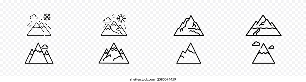 Mountain icon set, Snow Capped Mountain icon, Mountains flat icon. mountain covered in snow icon. Winter sign