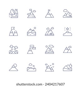 Mountain icon set. Thin line icon. Editable stroke. Containing colorado, goal, mountain, mountains, fuji mountain.