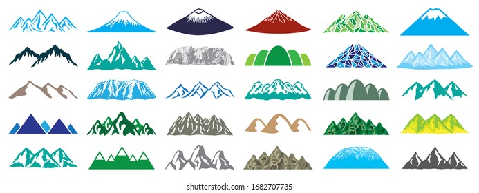 Conjunto de iconos de montaña de varias formas