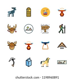 mountain icon set. vector set about hiker, cable car cabin, milky and north pole icons set.