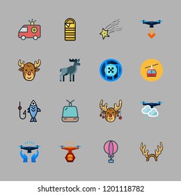 mountain icon set. vector set about shooting star, hot air balloon, boat icon and moose icons set.