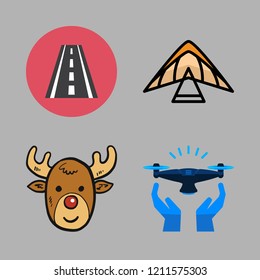 mountain icon set. vector set about reindeer, drone, road and paragliding icons set.