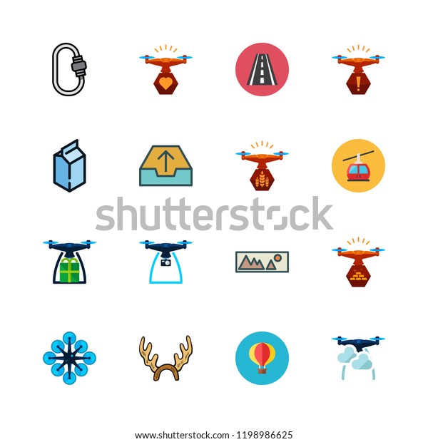 mountain icon set. vector set about drone,
milky, cable car cabin and road icons
set.