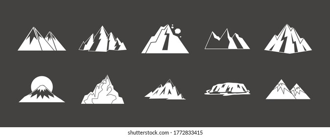 Mountain icon set vector white isolated on grey background