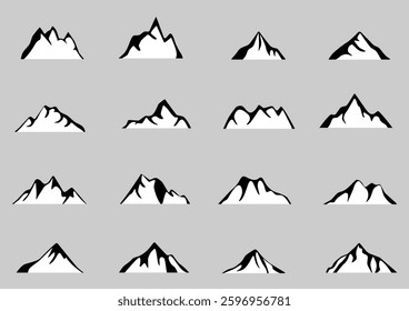 Mountain icon silhouette vector illustration black and white color for outdoor travel and hiking graphic design concept.