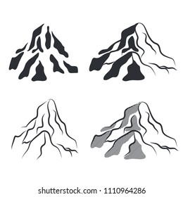 Mountain icon silhouettes vector set.