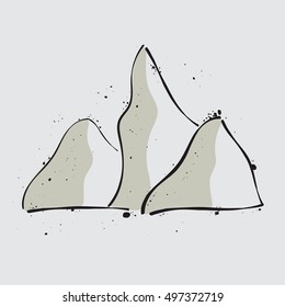 mountain icon. Simple illustration for design and print on a T-shirt. mountain doodle. mountain graphic. mountain vector. mountain symbol. mountain logo. mountain art. mountain design. mountain grunge