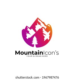 Mountain Icon, Simple Mountain Logo With Circle Design