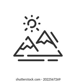 Mountain icon in simple one line style isolated on white background. Vector illustration