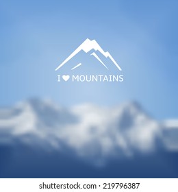 Mountain icon. Snow covered beautiful mountain peaks