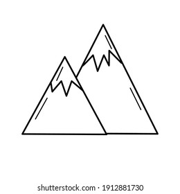 Mountain icon with snow-capped peaks on a white background. Travel vacation concept. Vector illustration.