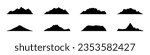 Mountain icon with snowy range silhouette. Alps, hill, black rock and white landscape, icy mount. Flat vector illustrations isolated in background.