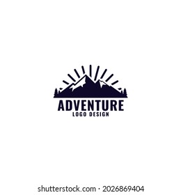mountain icon with sun logo template design with vintage or badge style.