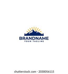 icono de montaña con diseño de plantilla de logotipo solar con estilo vintage o de placa.