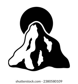 mountain icon, the sun, sunshine, black and white, vector illustration 