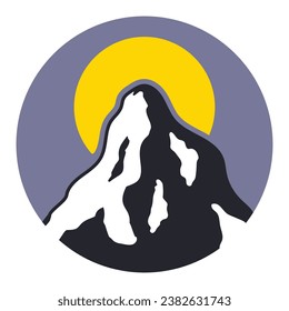 mountain icon, the sun, sunshine, black and white, vector illustration 