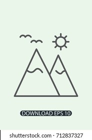 Mountain icon, sun icon, Vector
