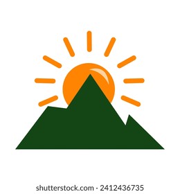 icono de montaña, icono de salida del sol, icono de vista