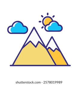 A mountain icon symbolizing outdoor travel and adventure in cartoon style