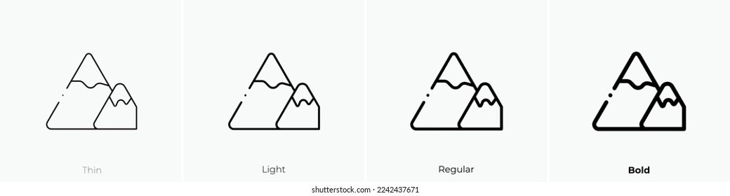 mountain icon. Thin, Light Regular And Bold style design isolated on white background