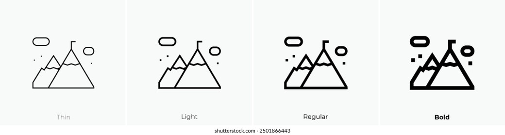 mountain icon. Thin, Light Regular And Bold style design isolated on white background
