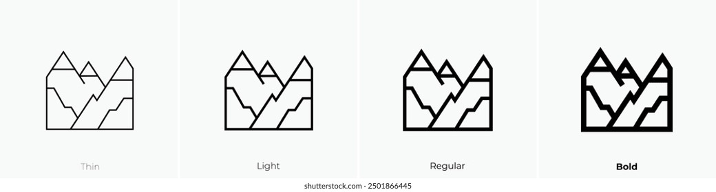 mountain icon. Thin, Light Regular And Bold style design isolated on white background