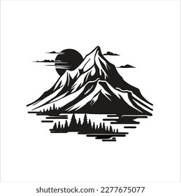 mountain icon vector design on white background. Silhouette mountain logo. Flat vector illustration.