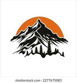 mountain icon vector design on white background. Silhouette mountain logo. Flat vector illustration.