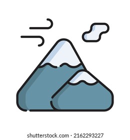 Mountain Icon Vector Illustration. Flat Outline Cartoon. Winter Sport Icon Concept Isolated Premium Vector