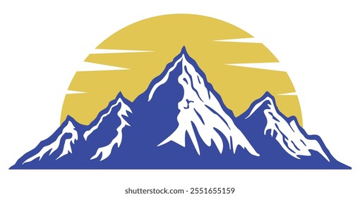 Mountain icon. Vector illustration of a mountain peak and sun in the background.