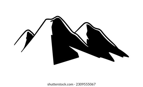 mountain icon vector, illustration silhouette peak logo, showcasing a simplified outline of a mountain, designed for isolated use on web platforms with a white background.