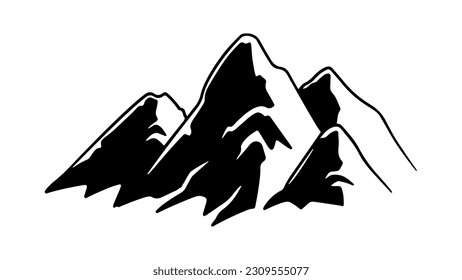 mountain icon vector, illustration silhouette peak logo, showcasing a simplified outline of a mountain, designed for isolated use on web platforms with a white background.