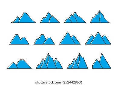 mountain icon vector outline filled blue color