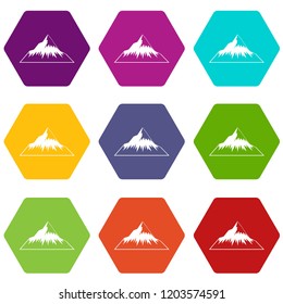 Mountain icons 9 set coloful isolated on white for web