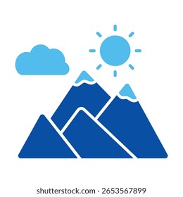 Iconos De La Montaña En Estilo Azul, Ilustración vectorial