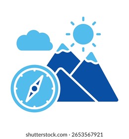 Mountain Icons In Blue Style, Vector Illustration