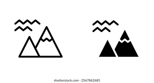 Mountain icons collection in Filled flat and thin line style.