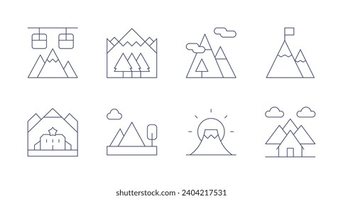 Mountain icons. Editable stroke. Containing cable car, mountain, mountains, peak, fuji mountain, house.