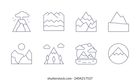 Mountain icons. Editable stroke. Containing volcano, mountain, mountains.