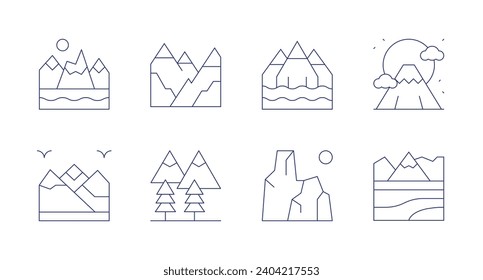 Mountain icons. Editable stroke. Containing mountain, mountainous, rock, fuji mountain, mountains.
