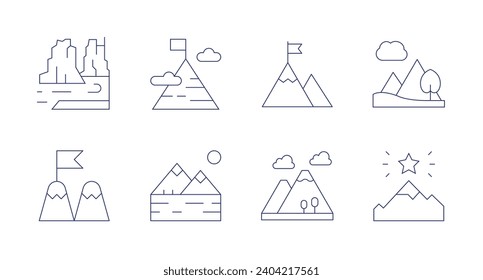 Mountain icons. Editable stroke. Containing colorado, goal, mountain, mountains.